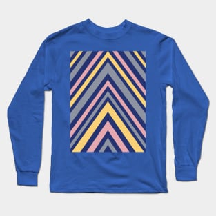 Chevron Pattern in Grey, Navy Blue, Pink and Yellow Long Sleeve T-Shirt